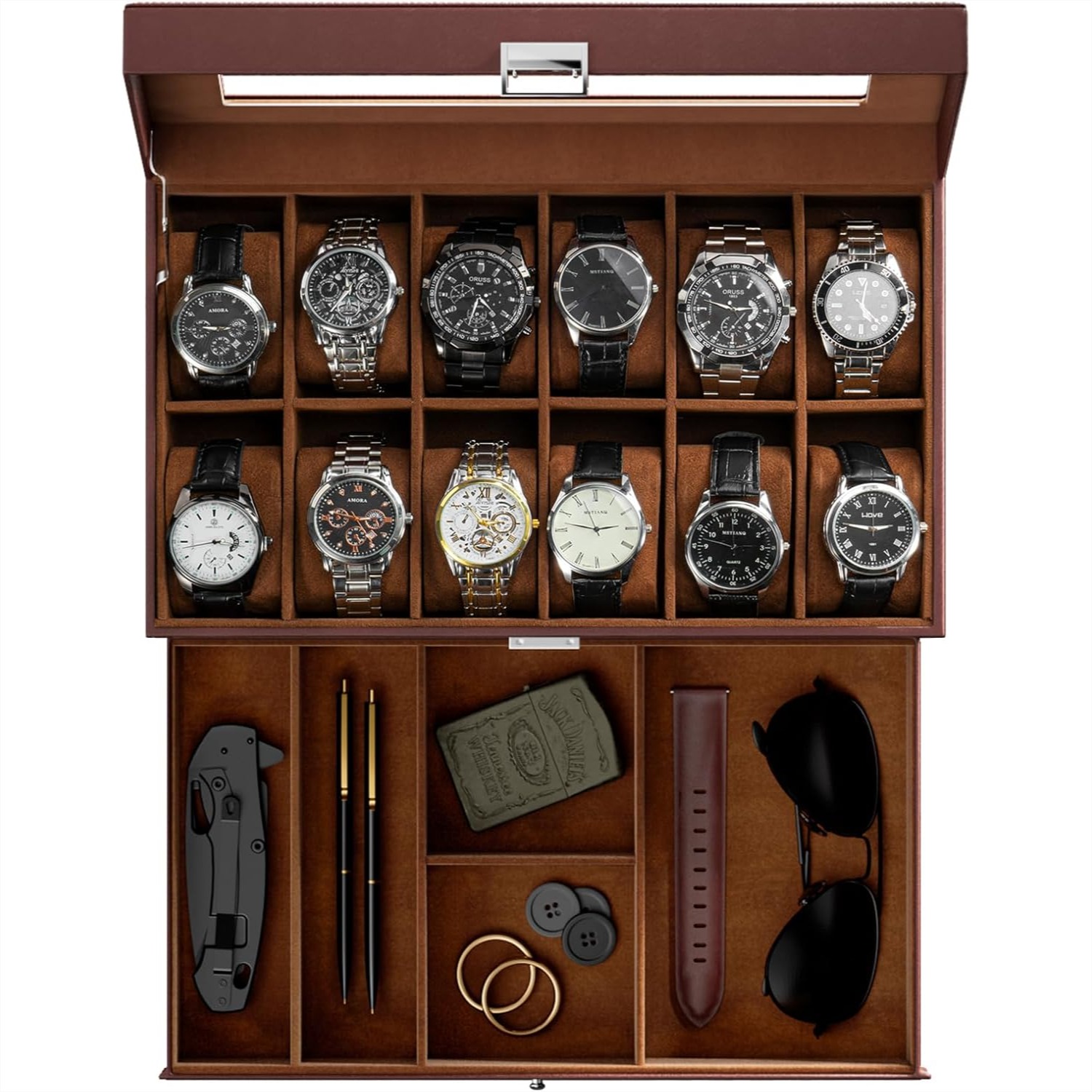 Jewelry And Watches Box - 12 Slot Watch Box with Drawer,
