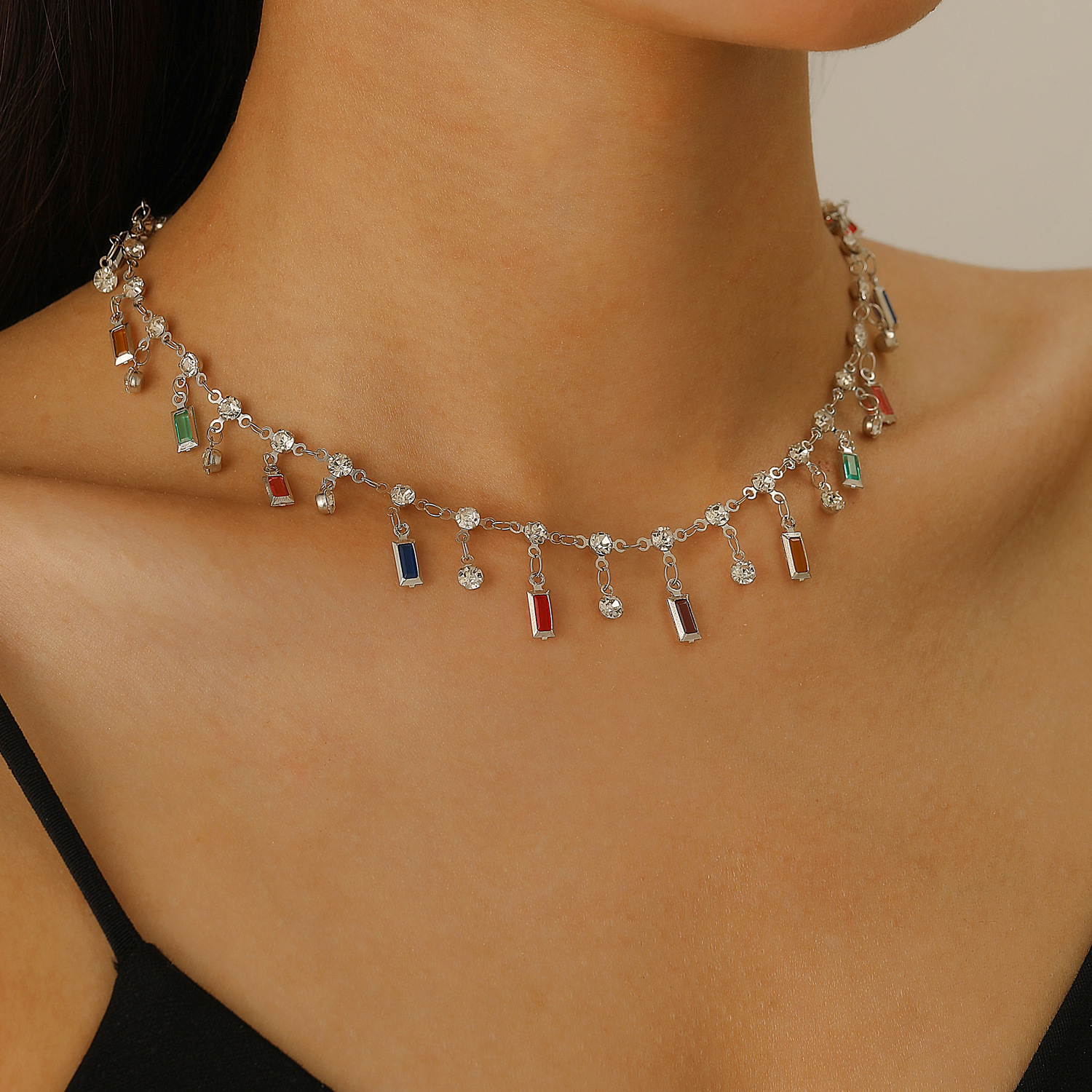 Crystal Choker Necklace - Fashion Dopamine Colorful Crystal Tassel Necklace