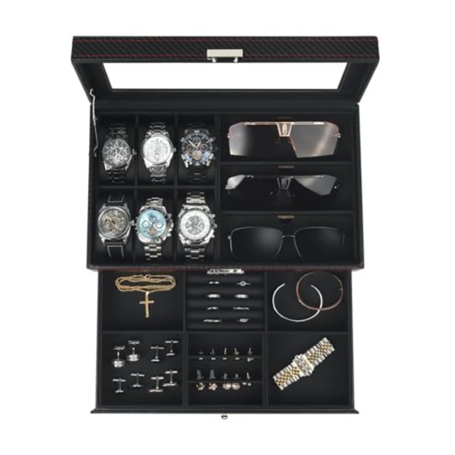 Jewelry And Watches Box - Watch Jewelry Box Organizer, 2-Layer Watch