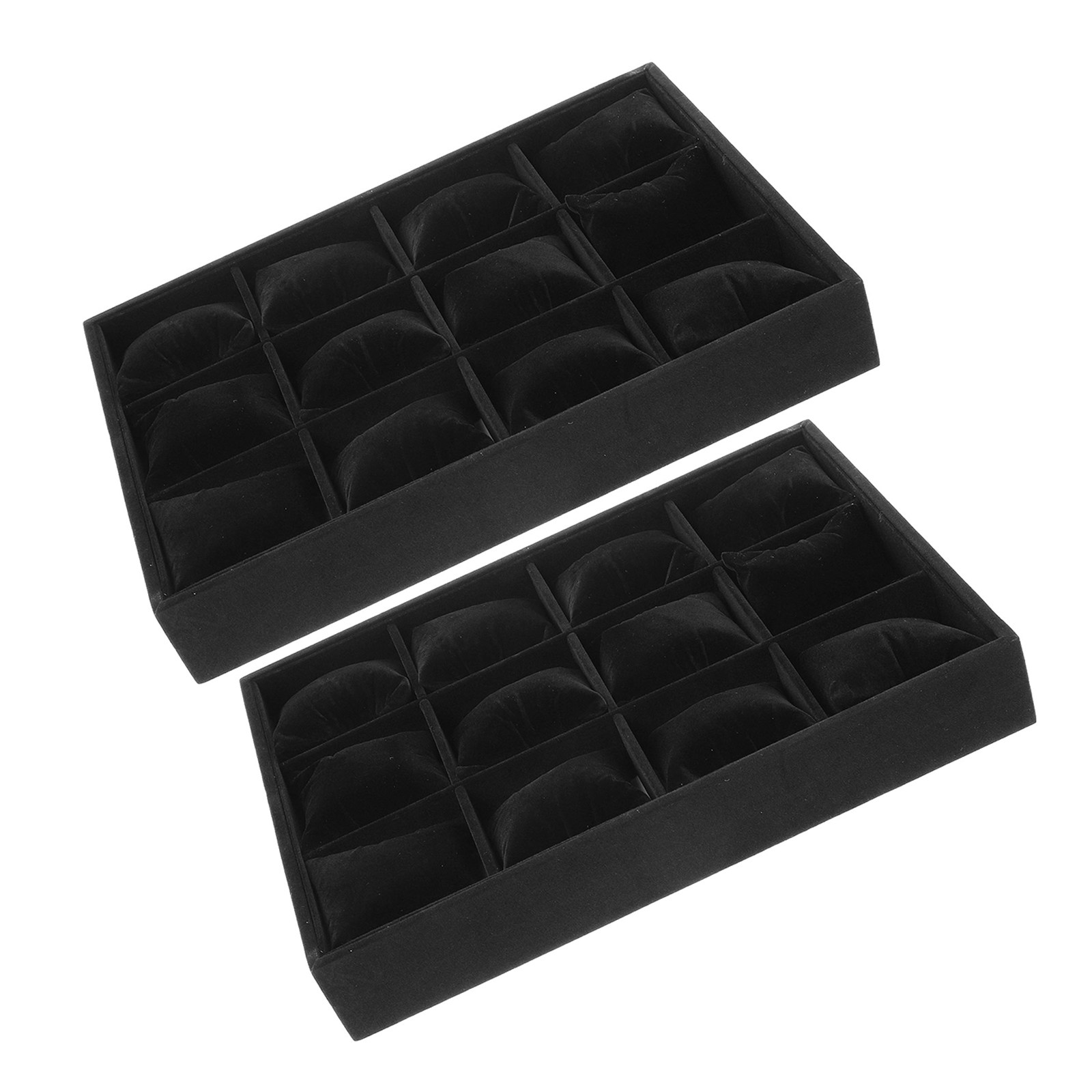 Jewelry And Watches Box - 2Pcs Black Jewelry Organizer Tray 12-Grid