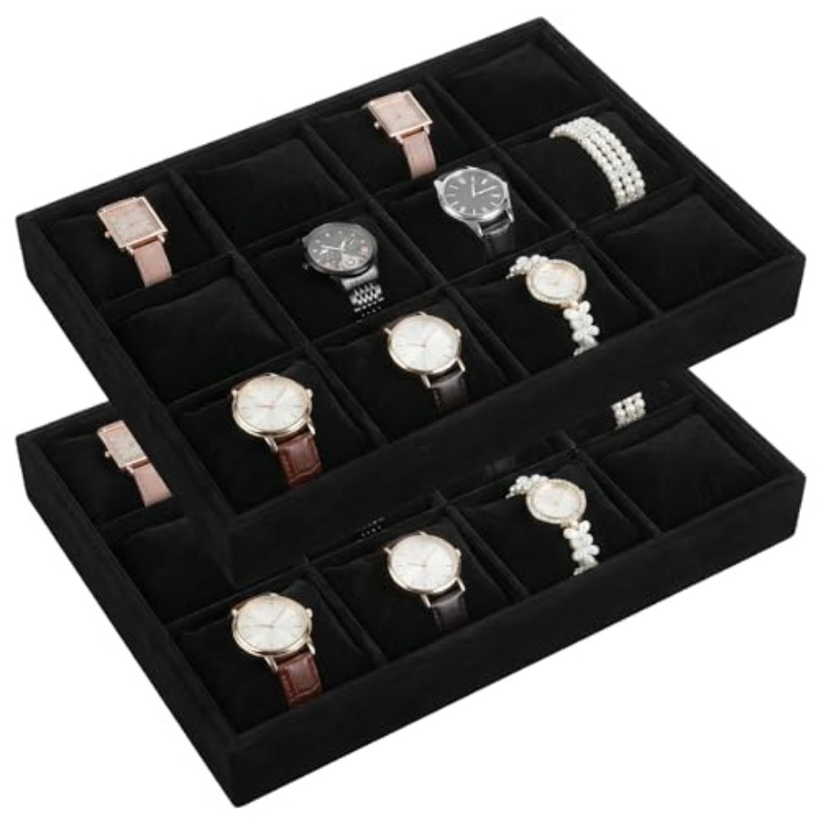 Jewelry And Watches Box - 2 PCS Watch Tray, 12 Grid
