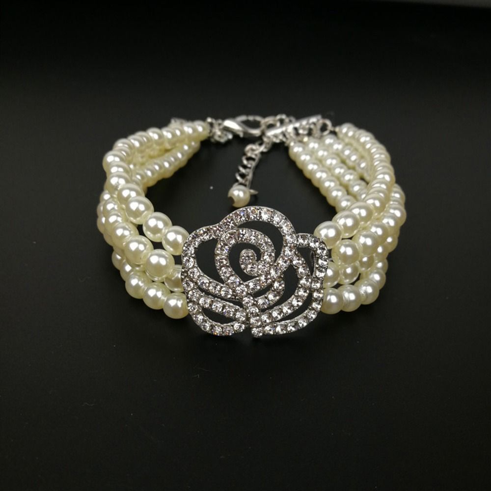 Crystal Choker Necklace - Rhinestone Four Rows Pearls Dog Choker