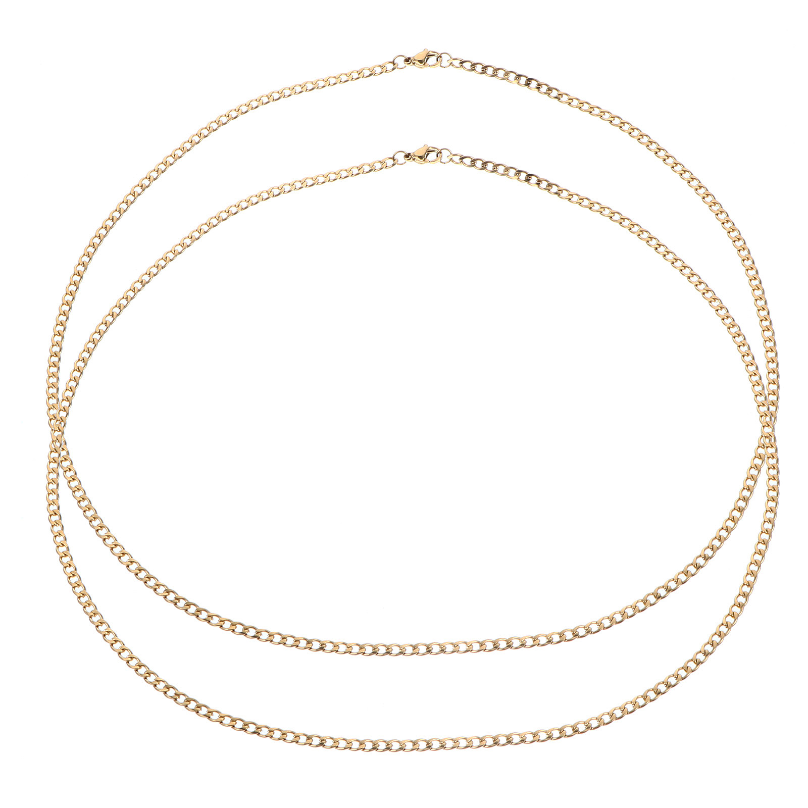 Hip Hop Chain Necklace - 2Pcs Stainless Steel Chains Hip Hop