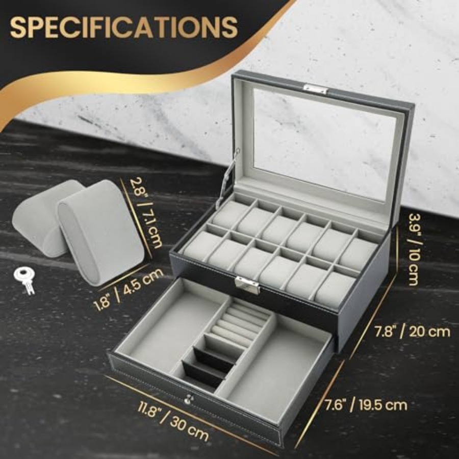12 Slot PU Leather Lockable Wa - Jewelry And Watches Box incelemesi ve fiyatı