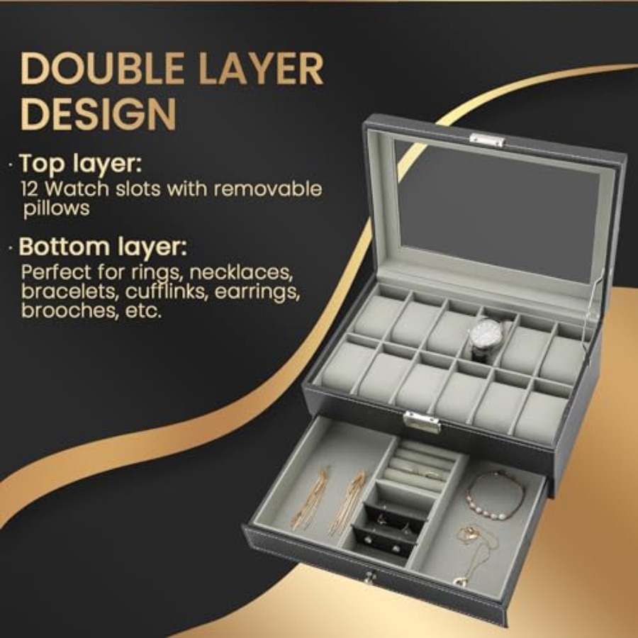12 Slot PU Leather Lockable Wa - Jewelry And Watches Box incelemesi ve fiyatı