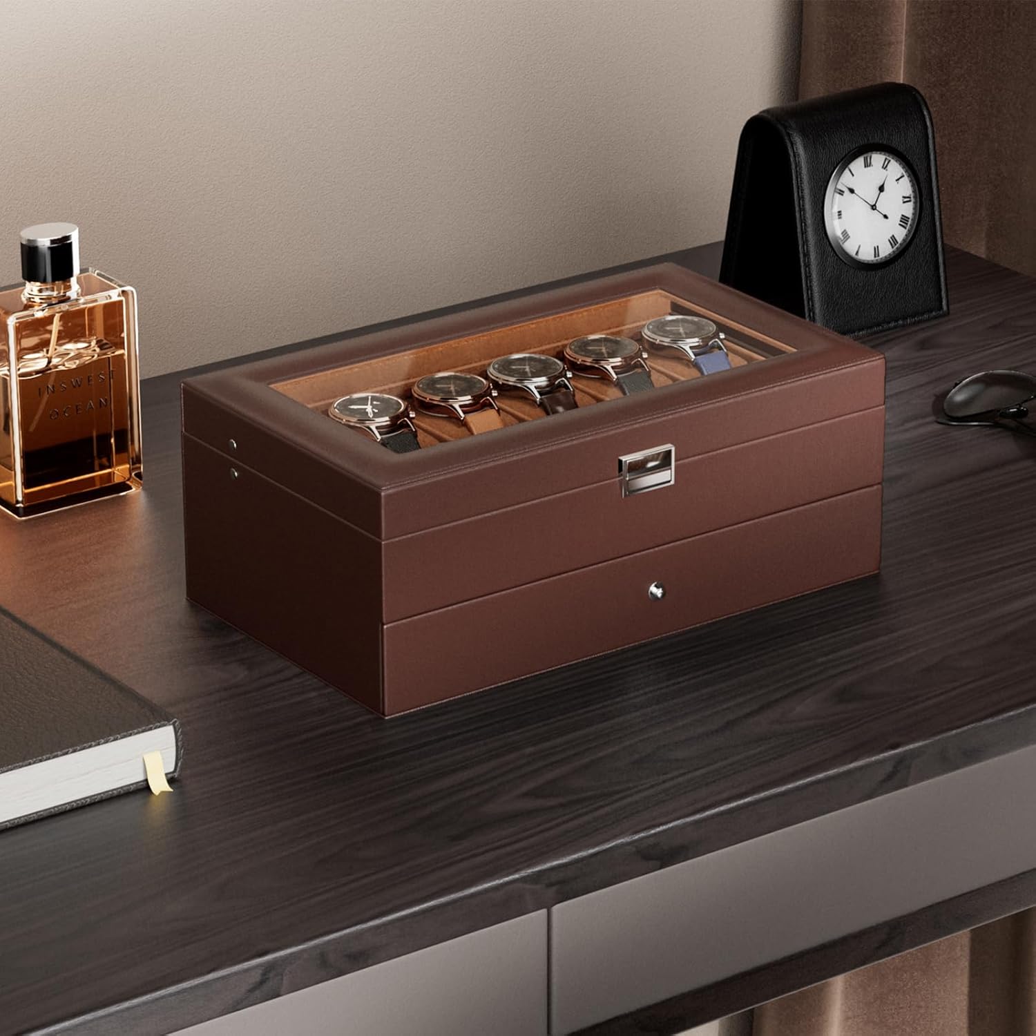 12 Slot Watch Box with Drawer, - Jewelry And Watches Box incelemesi ve fiyatı