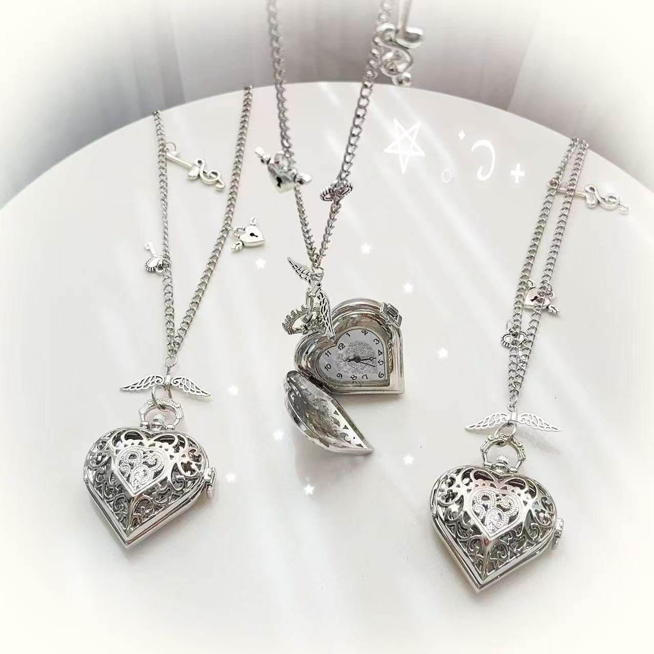 Y2K Hollow Heart Pocket Watch  - Vintage Jewelry Watches Women incelemesi ve fiyatı