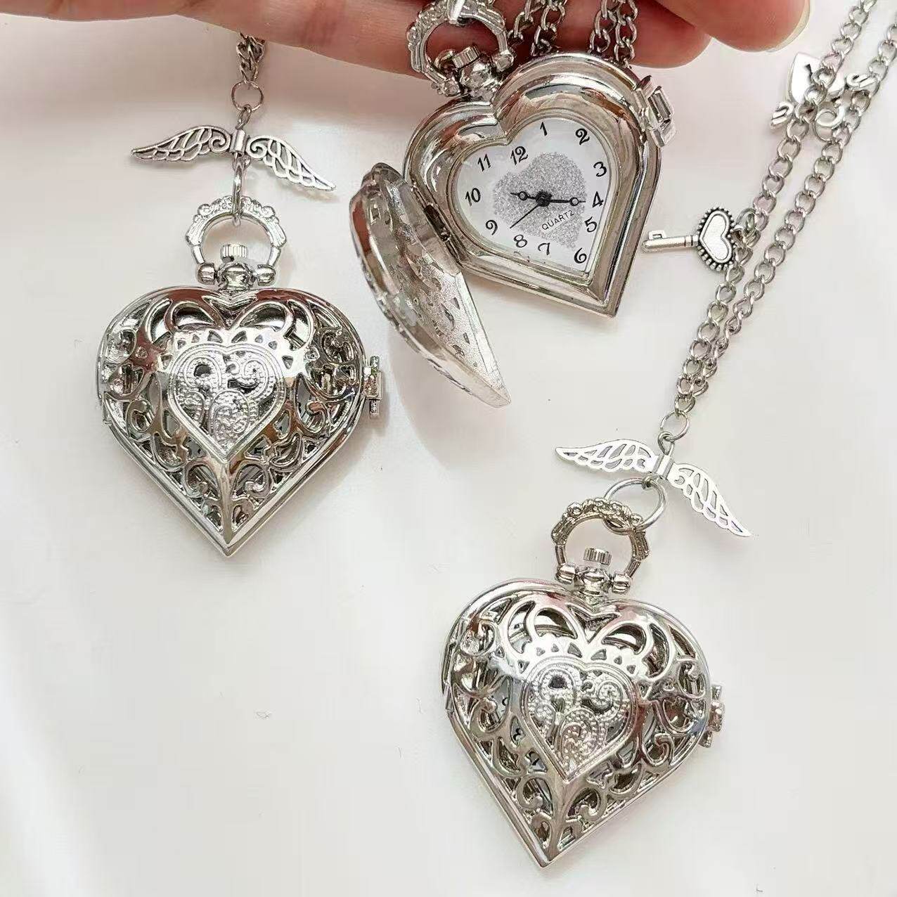 Y2K Hollow Heart Pocket Watch  - Vintage Jewelry Watches Women incelemesi ve fiyatı