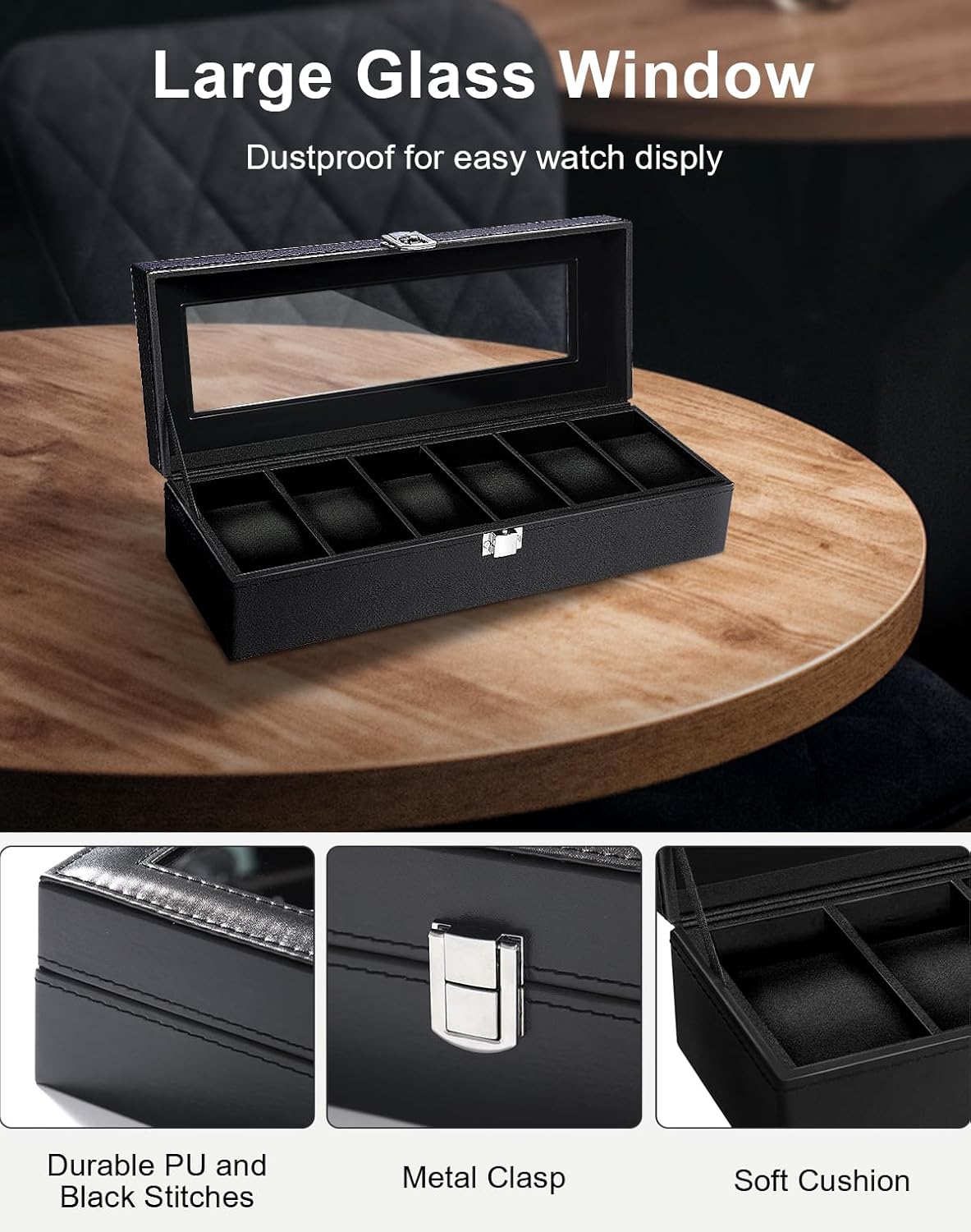 6 Slot Watch Box with Glass Li - Jewelry And Watches Box incelemesi ve fiyatı