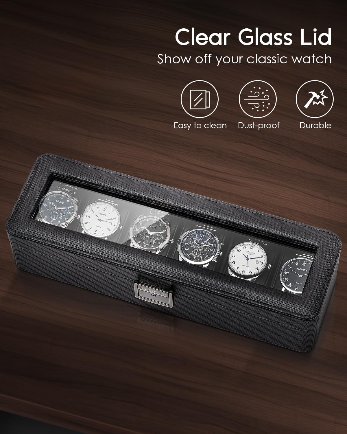 6-Slot Watch Case with Glass L - Jewelry And Watches Box incelemesi ve fiyatı